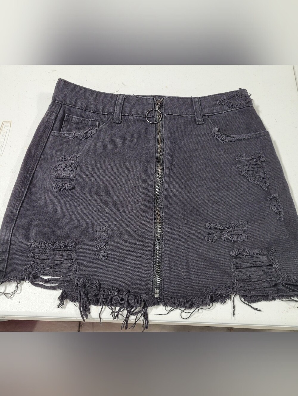 Forever 21 Charcoal Distressed Mini Skirt with Front Ring Zip
